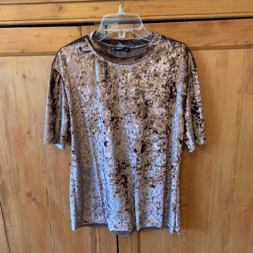 Pink/Silver Velvet Blouse. By SHEIN Small